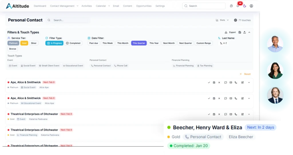 Altitude CRM - Personal Contact Workspace - The Redtail CRM Alternative